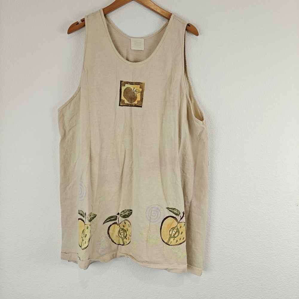 Blue Fish VTG Hand Painted Apple Fruit Printed Langenlook Organic Cotton Tank 2